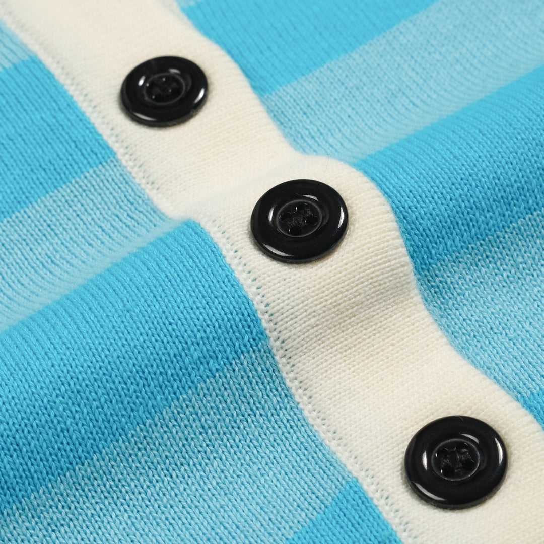 Polo mujer punto Collage manga burbuja azul rayas