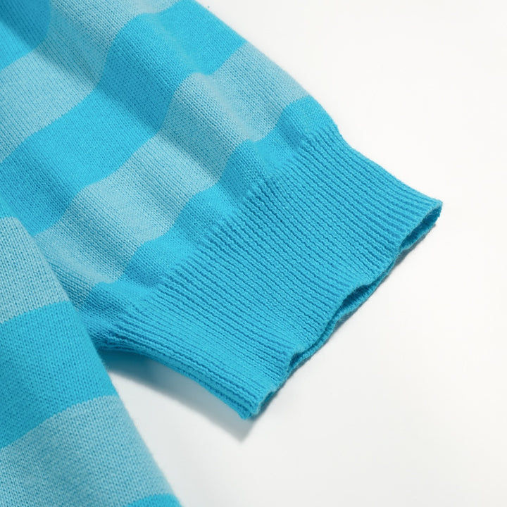 Polo mujer punto Collage manga burbuja azul rayas