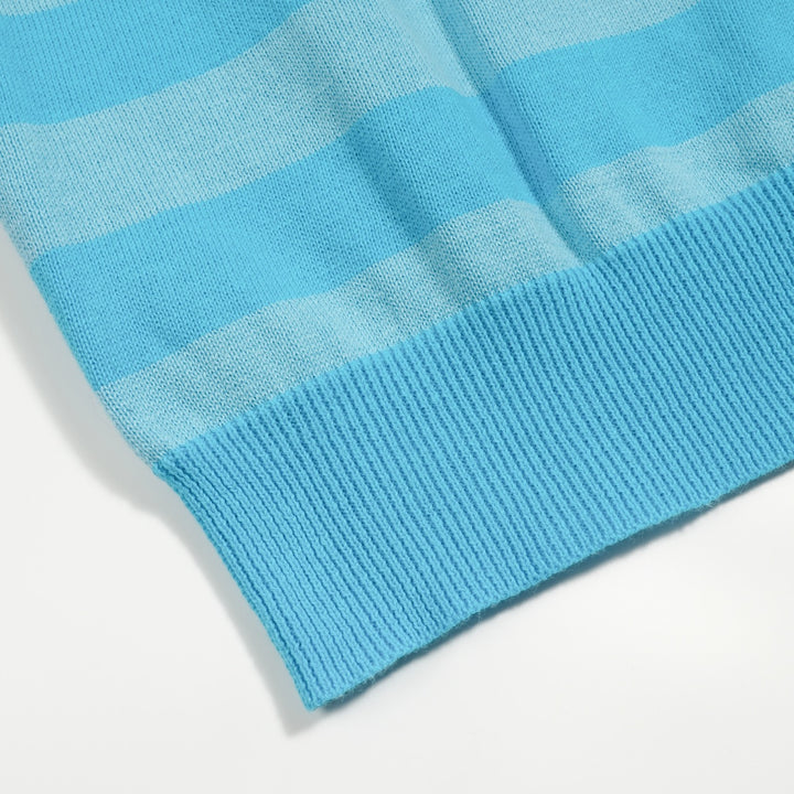 Polo mujer punto Collage manga burbuja azul rayas