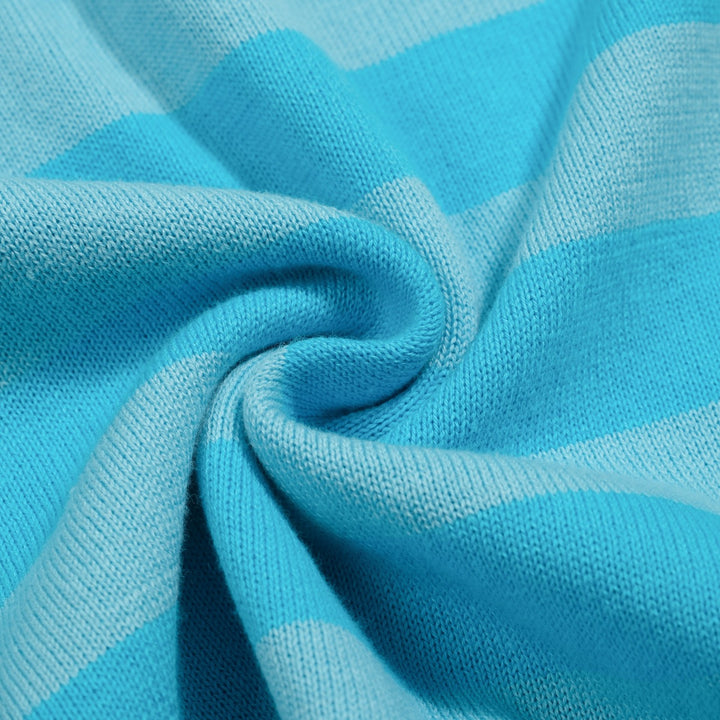 Polo mujer punto Collage manga burbuja azul rayas