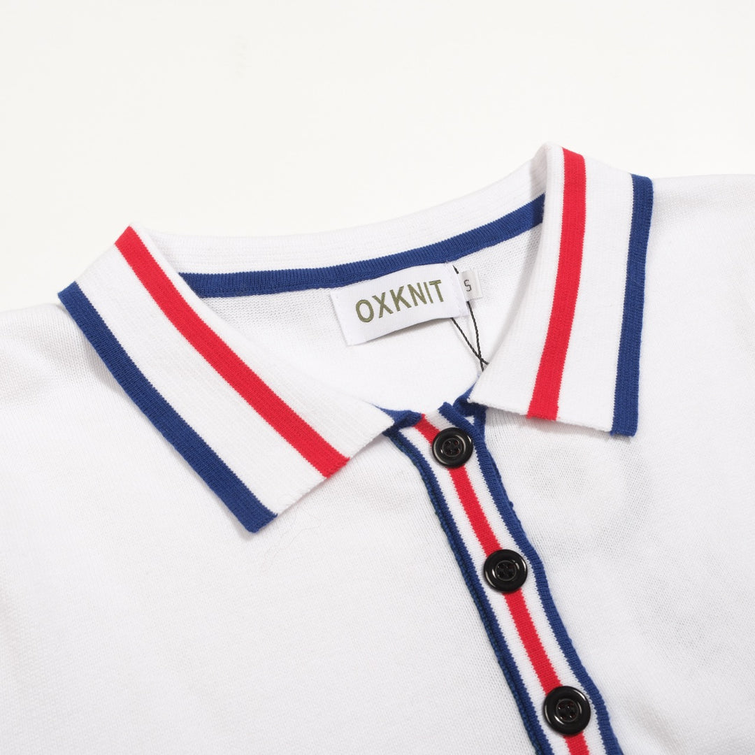 Polo de punto con manga abullonada y diseño de rayas color albaricoque blanco para mujer