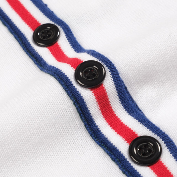 Polo de punto con manga abullonada y diseño de rayas color albaricoque blanco para mujer