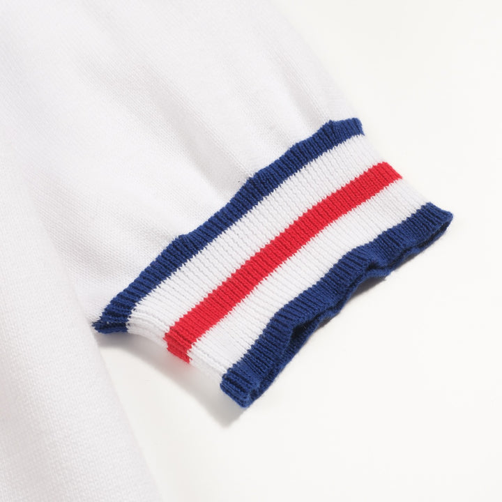 Polo de punto con manga abullonada y diseño de rayas color albaricoque blanco para mujer