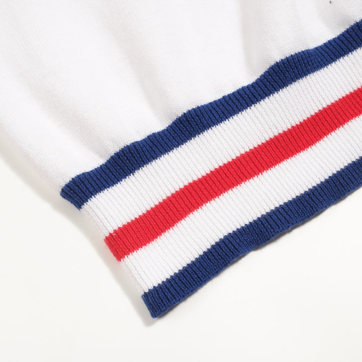 Polo de punto con manga abullonada y diseño de rayas color albaricoque blanco para mujer