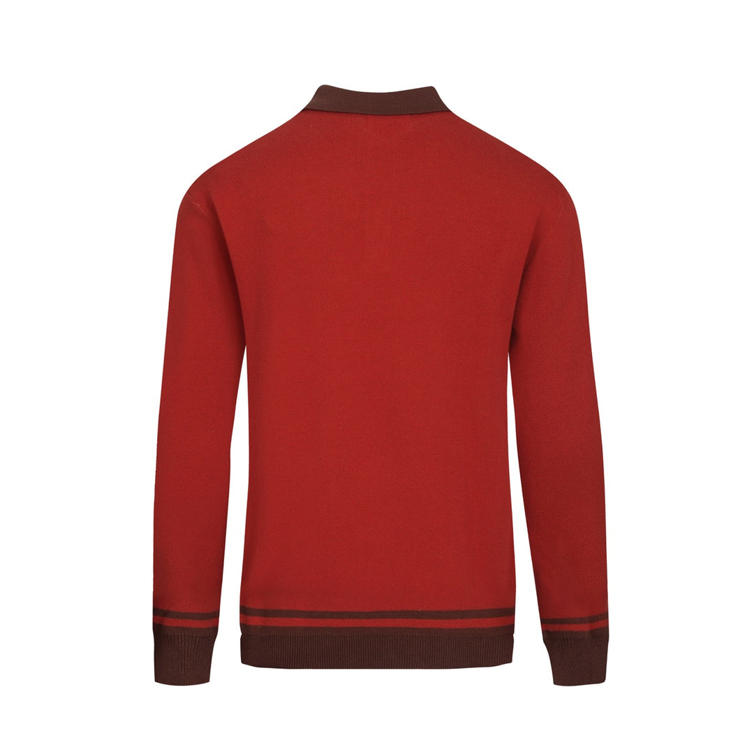 Polo de hombre de punto jacquard animal con estampado de leopardo rojo