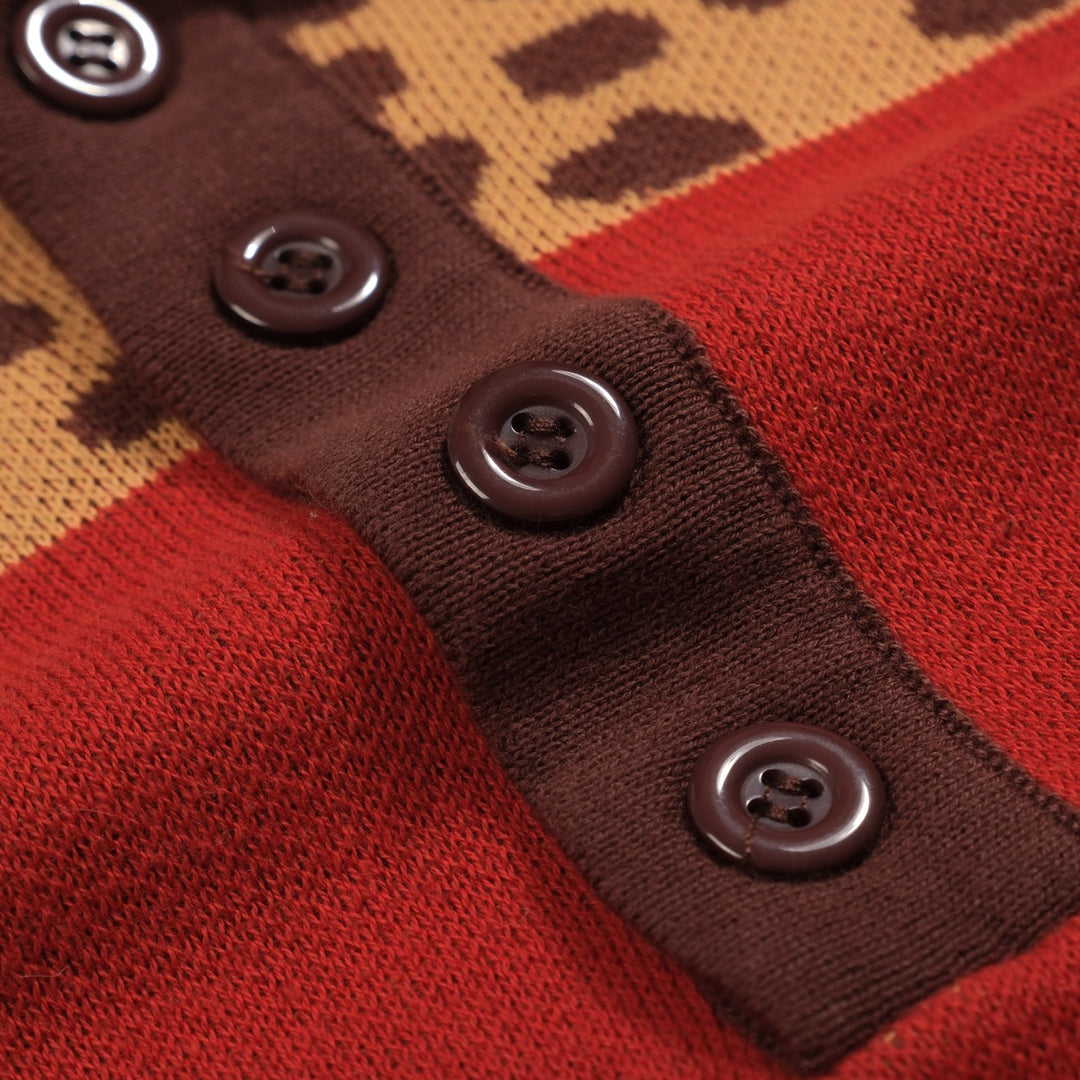 Polo de hombre de punto jacquard animal con estampado de leopardo rojo