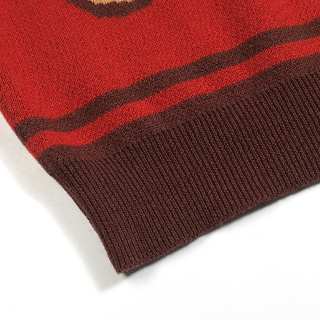 Polo de hombre de punto jacquard animal con estampado de leopardo rojo