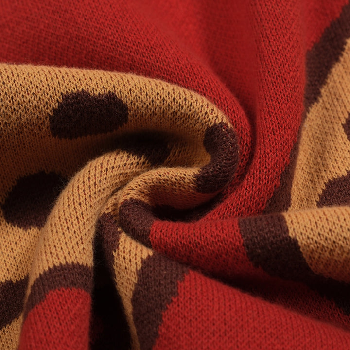 Polo de hombre de punto jacquard animal con estampado de leopardo rojo
