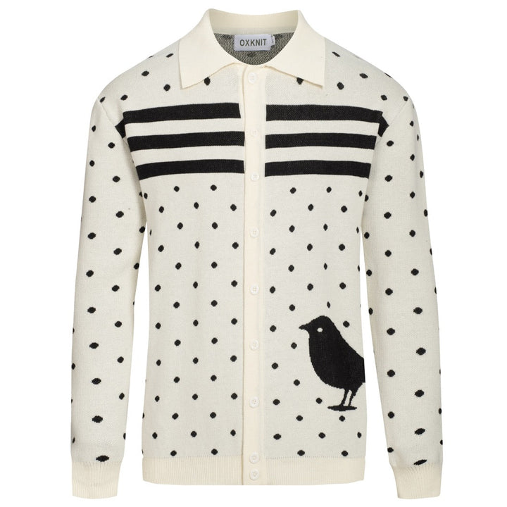 Vitrandig fågelkonstjacka för herr i jacquard