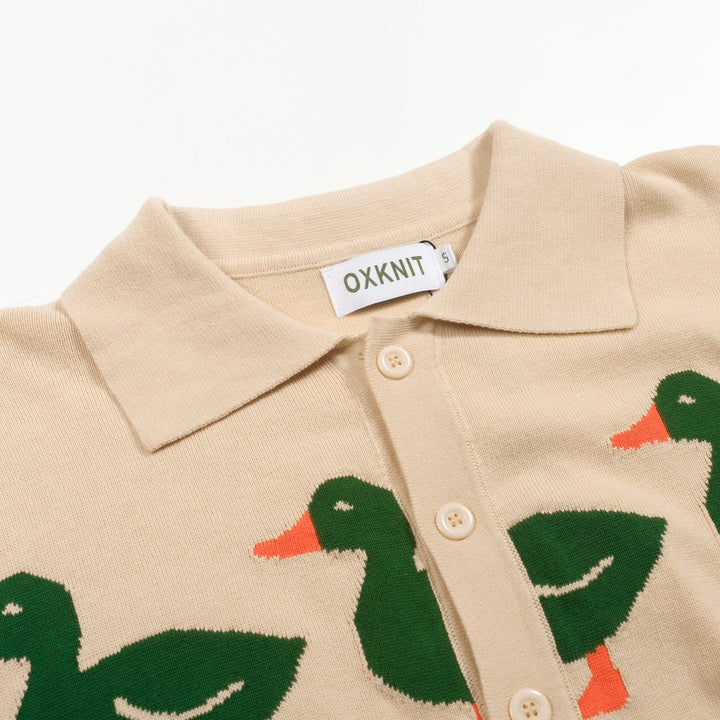 Cárdigan de hombre en jacquard con diseño de pato albaricoque