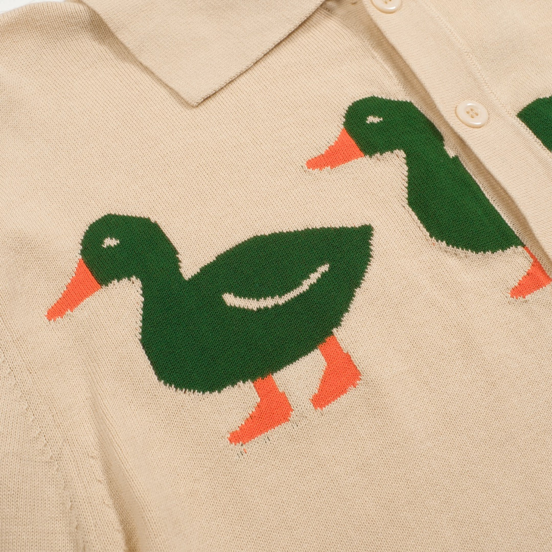 Cárdigan de hombre en jacquard con diseño de pato albaricoque