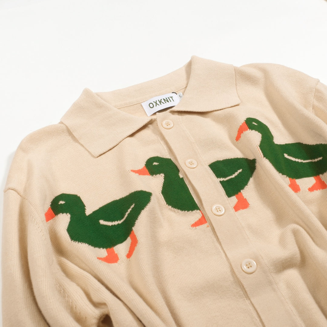 Cárdigan de hombre en jacquard con diseño de pato albaricoque