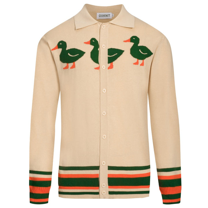 Cárdigan de hombre en jacquard con diseño de pato albaricoque
