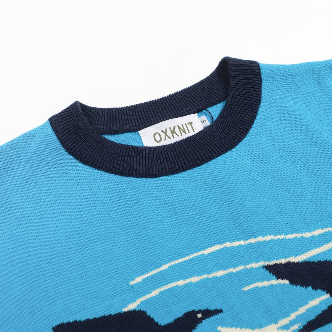 Men's blue Swallow vintage jacquard knit T-shirt