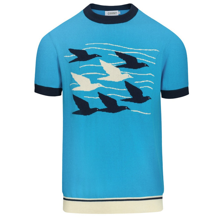 Men's blue Swallow vintage jacquard knit T-shirt