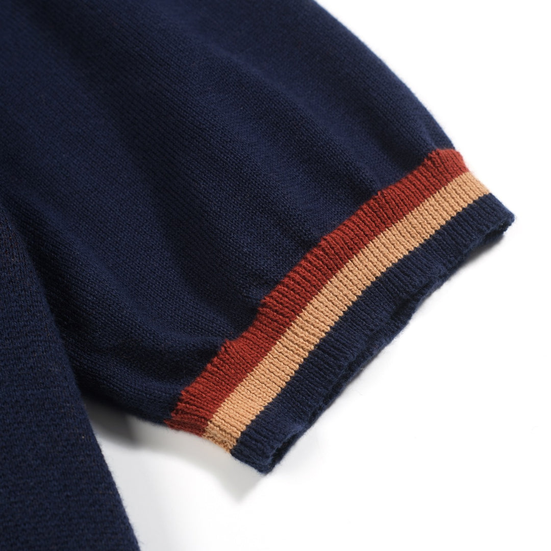 Men's navy blue vintage striped diamond check cardigan