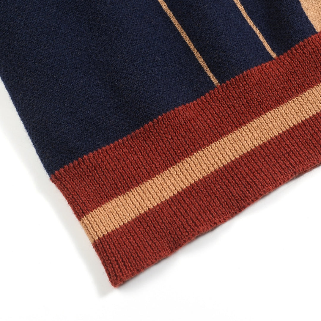 Men's navy blue vintage striped diamond check cardigan