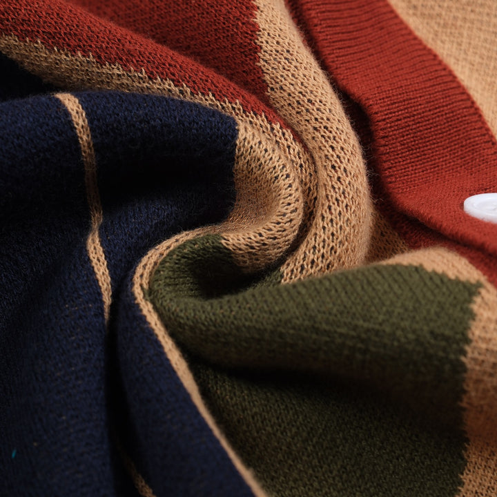 Men's navy blue vintage striped diamond check cardigan