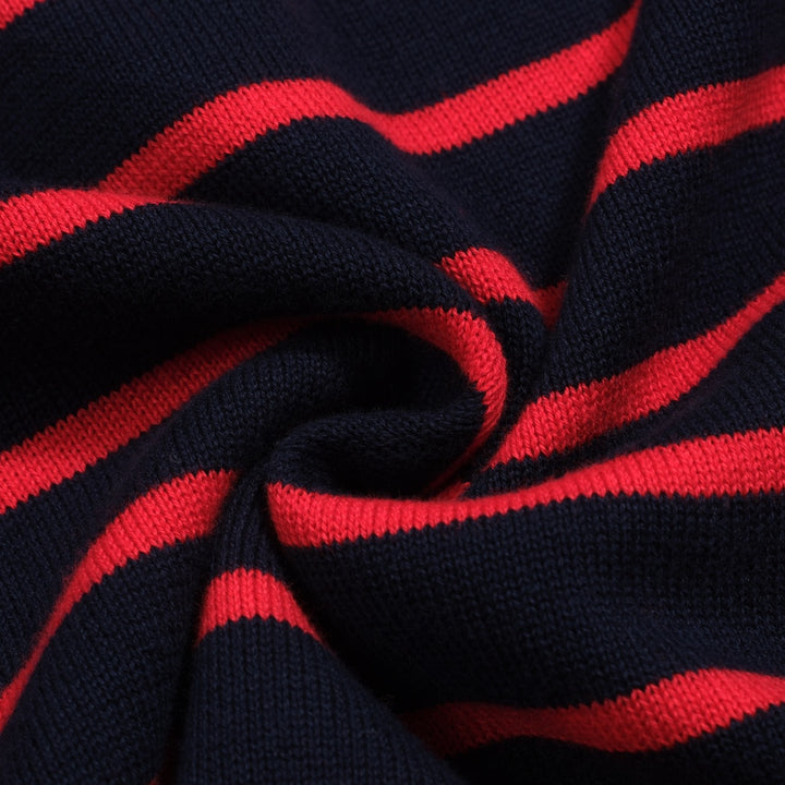 Women's dark blue striped bubble sleeve knitted polo