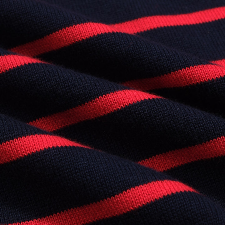 Women's dark blue striped bubble sleeve knitted polo