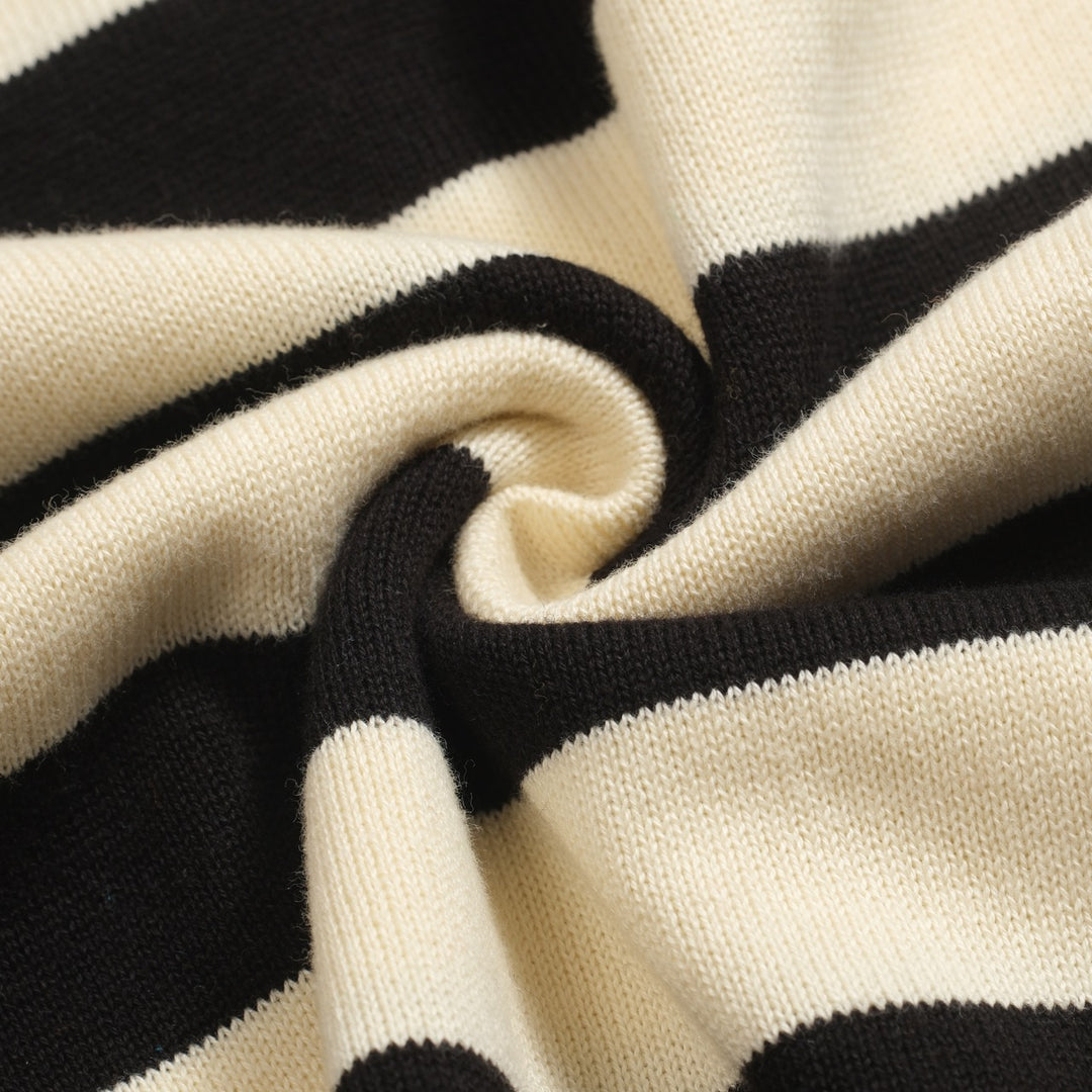 Women's black vintage striped bubble sleeve knitted orange polo