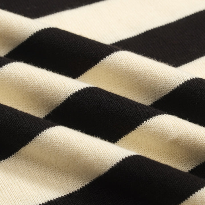 Women's black vintage striped bubble sleeve knitted orange polo