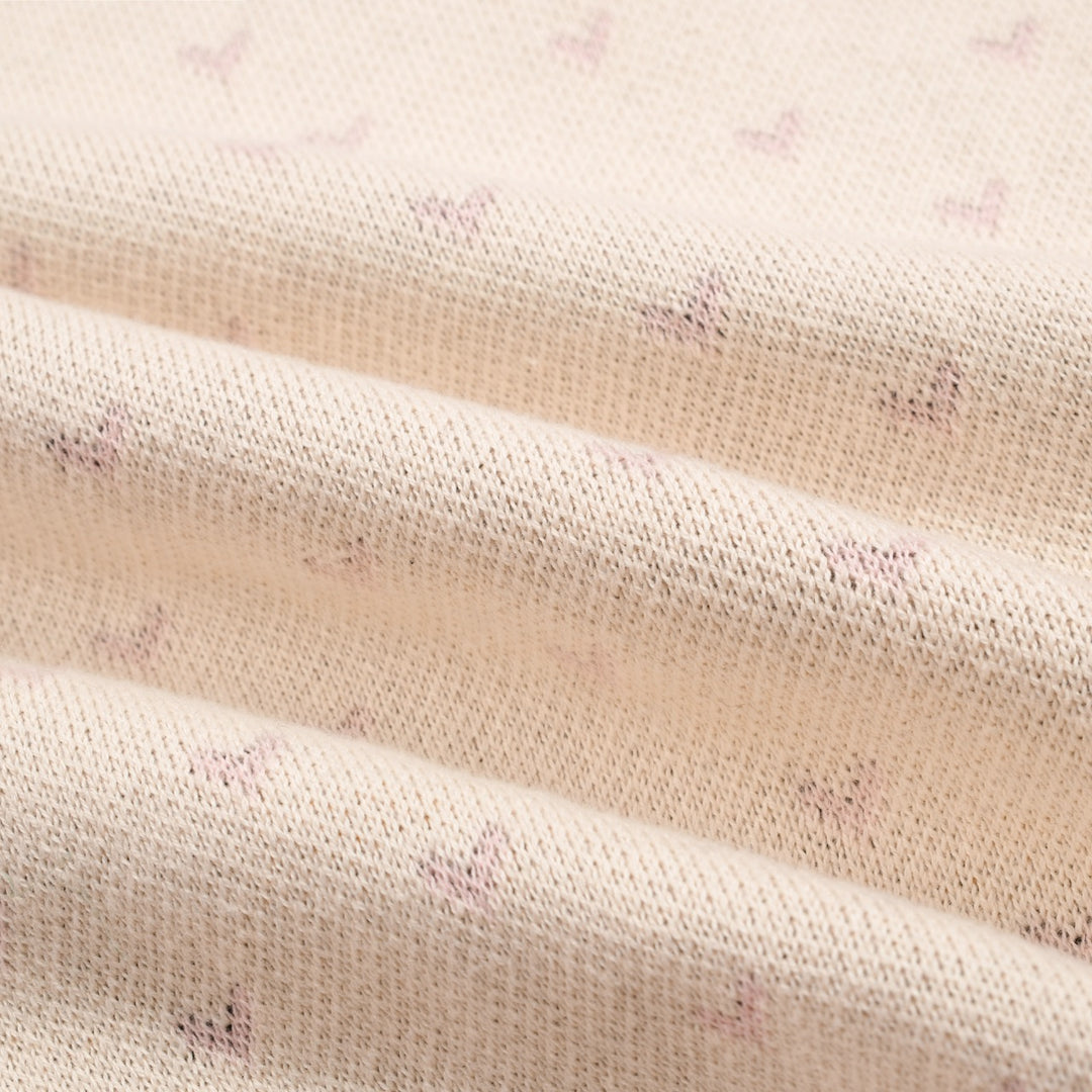 Stickad piképiké med puffärm för kvinnor med prickiga fåglar