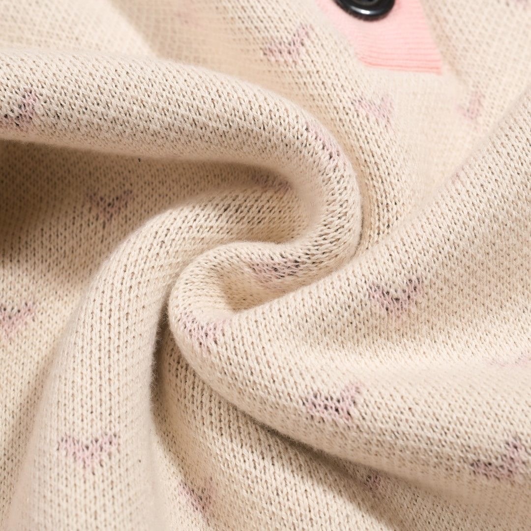 Stickad piképiké med puffärm för kvinnor med prickiga fåglar