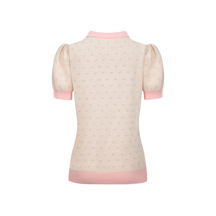 Stickad piképiké med puffärm för kvinnor med prickiga fåglar