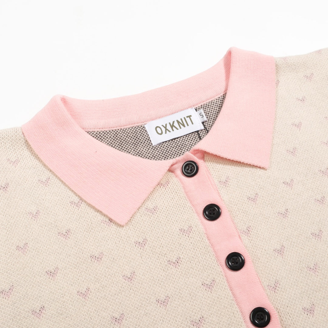 Stickad piképiké med puffärm för kvinnor med prickiga fåglar