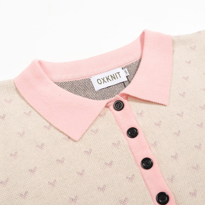 Stickad piképiké med puffärm för kvinnor med prickiga fåglar