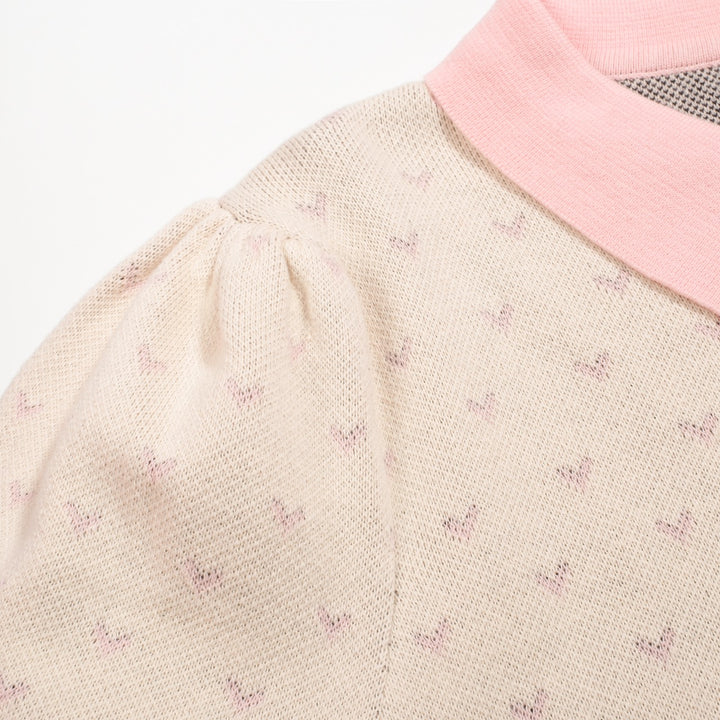 Stickad piképiké med puffärm för kvinnor med prickiga fåglar