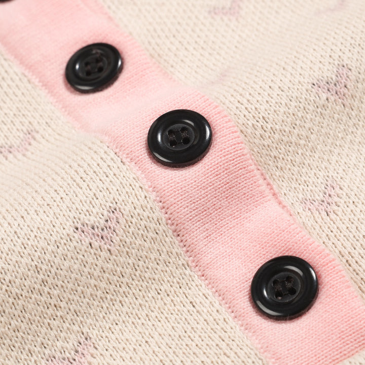 Stickad piképiké med puffärm för kvinnor med prickiga fåglar