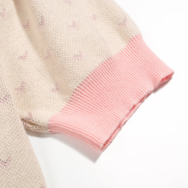 Stickad piképiké med puffärm för kvinnor med prickiga fåglar