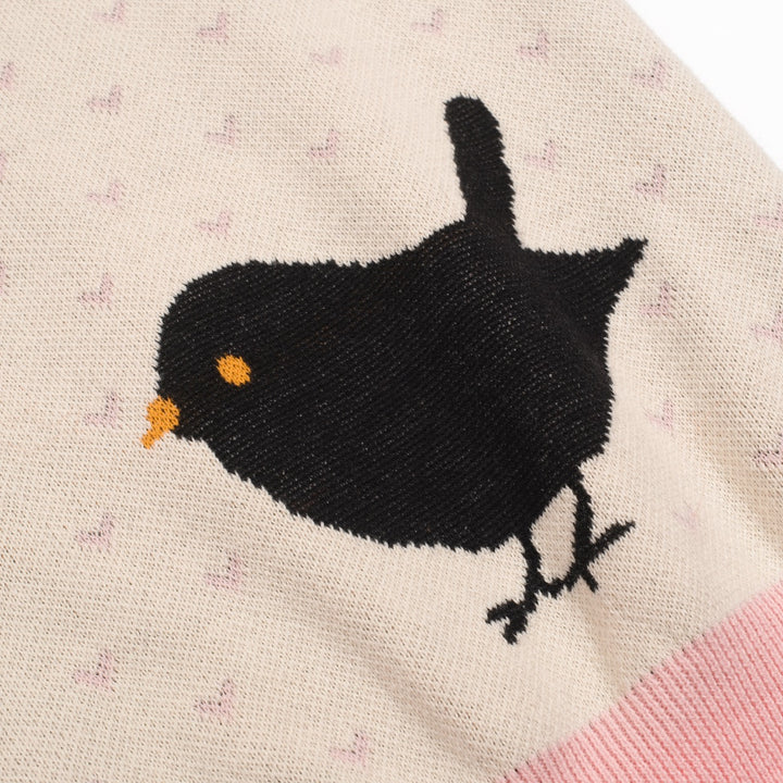 Stickad piképiké med puffärm för kvinnor med prickiga fåglar