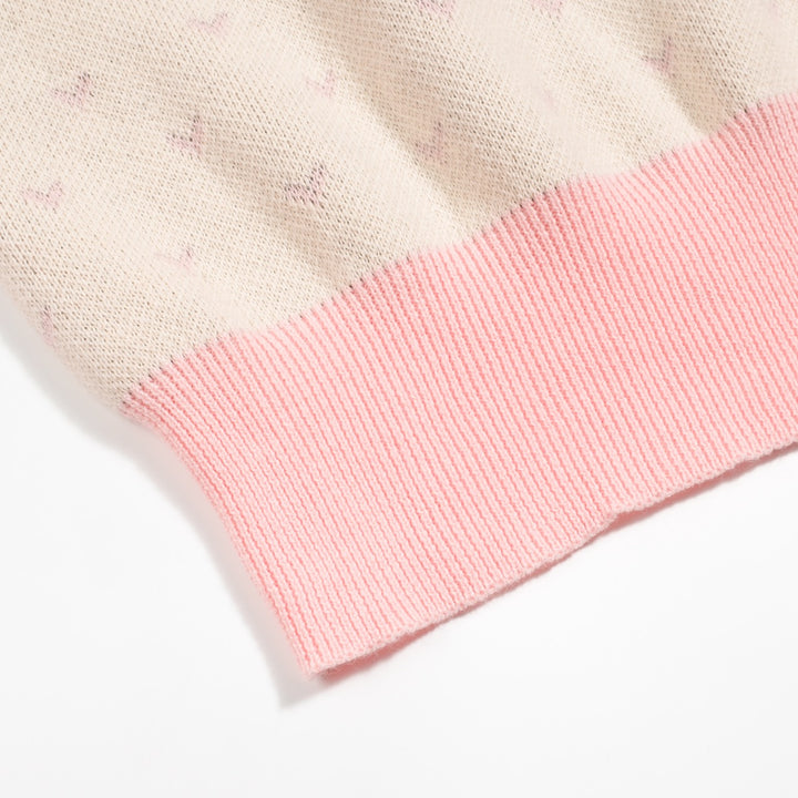 Stickad piképiké med puffärm för kvinnor med prickiga fåglar