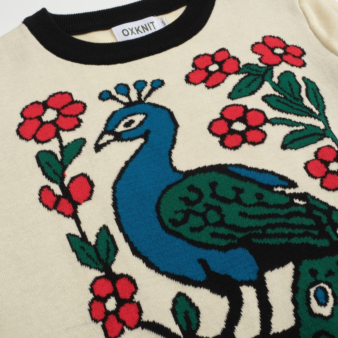 Women's vintage white peacock jacquard knitwear