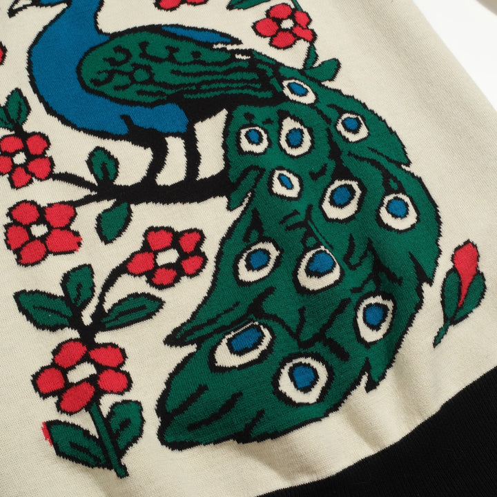 Women's vintage white peacock jacquard knitwear