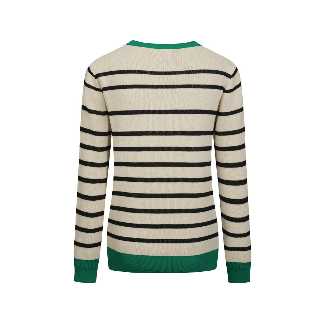Women's striped bird jacquard vintage knitwear
