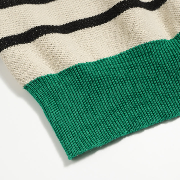 Women's striped bird jacquard vintage knitwear