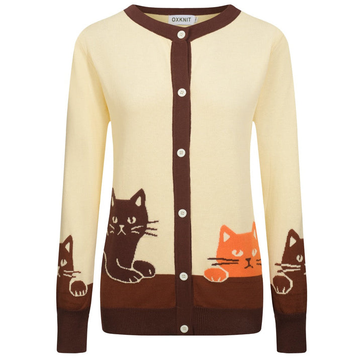 Women's apricot kitten vintage jacquard cardigan
