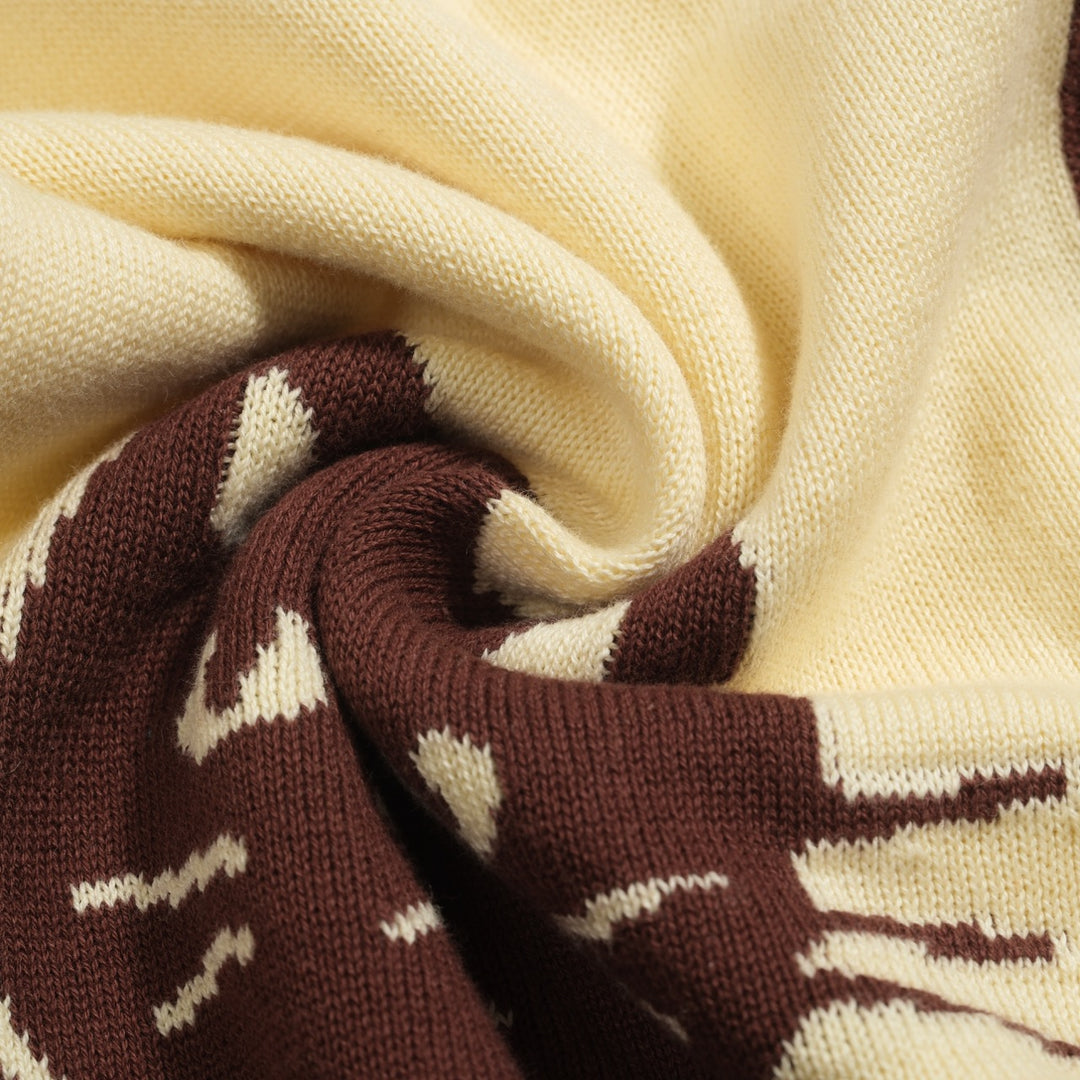 Women's apricot kitten vintage jacquard cardigan