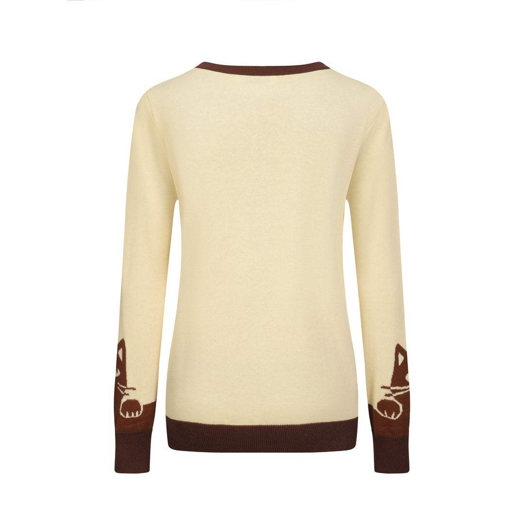 Women's apricot kitten vintage jacquard cardigan