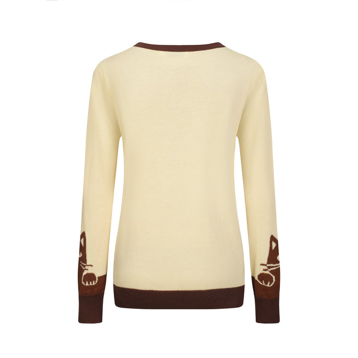 Women's apricot kitten vintage jacquard cardigan