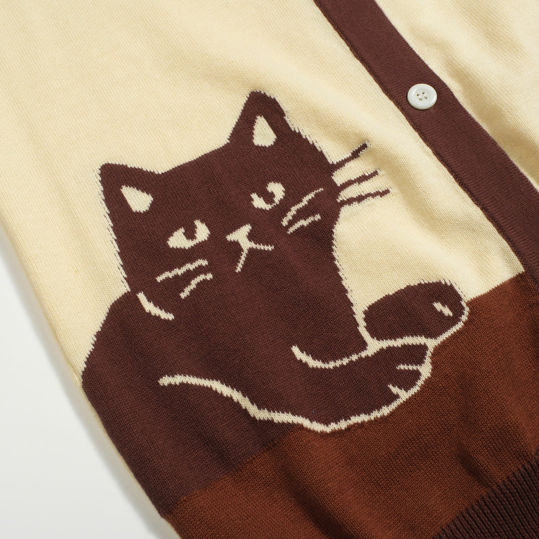 Women's apricot kitten vintage jacquard cardigan