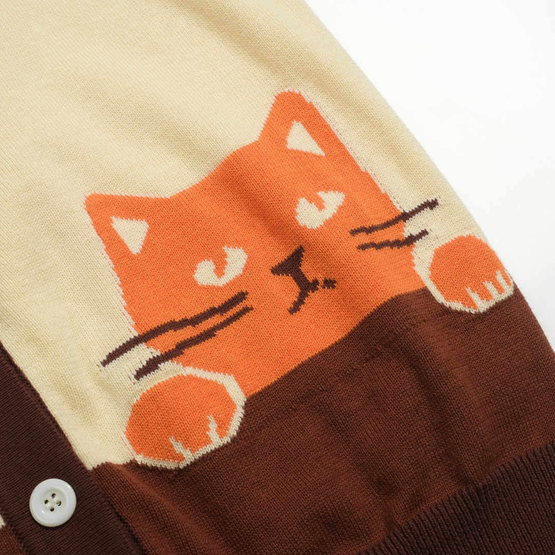 Women's apricot kitten vintage jacquard cardigan