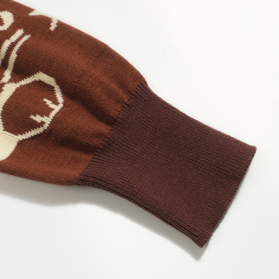 Women's apricot kitten vintage jacquard cardigan