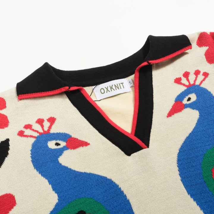 Polo de mujer con cuello de pico en punto jacquard art color albaricoque