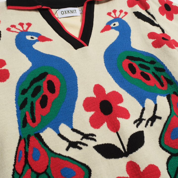 Polo de mujer con cuello de pico en punto jacquard art color albaricoque