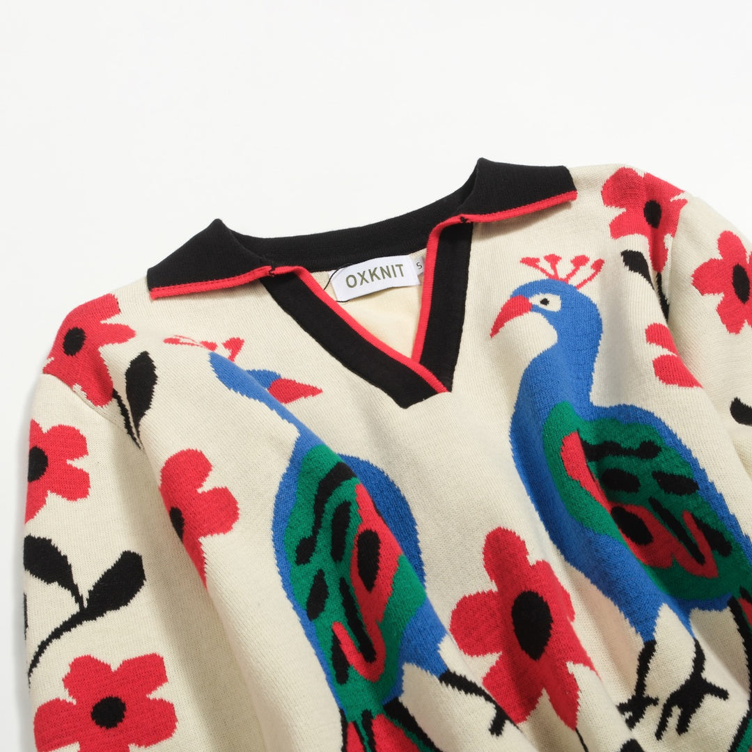 Polo de mujer con cuello de pico en punto jacquard art color albaricoque